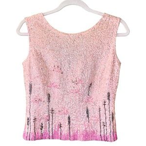 1950s Vintage Beaded & Sequined Bubblegum Pink Boatneck Sleeveless Top